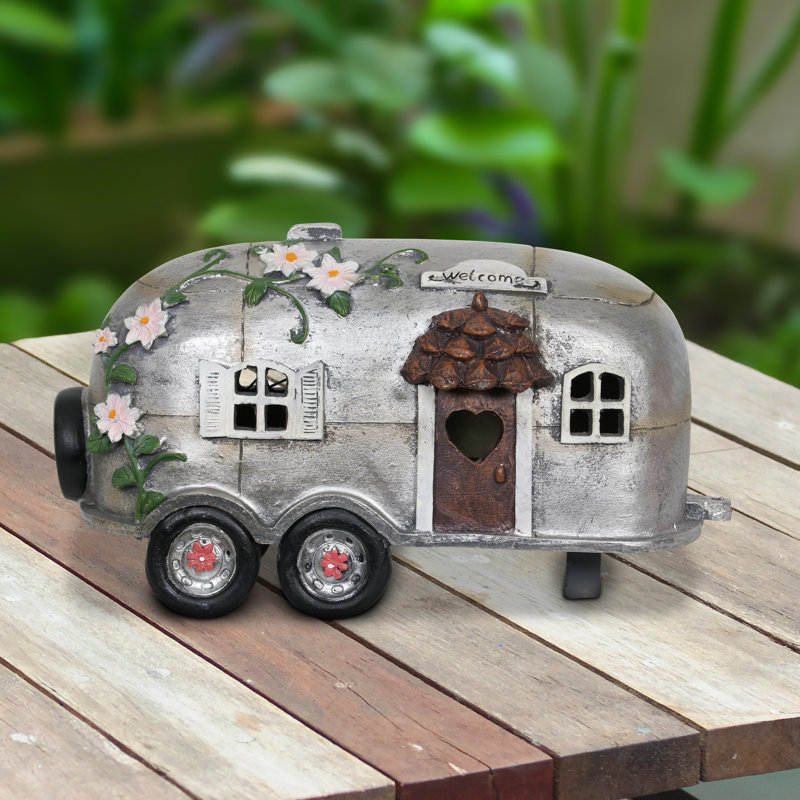 Statue de jardin solaire de camping avec remorque Exhart, 6 po