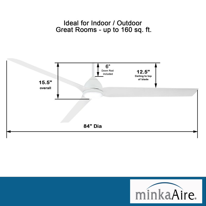 84'' 3 - Blade Outdoor LED Smart Standard Ceiling Fan with Remote Control and Light Kit Included, White