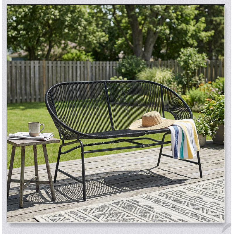 Causeuse d'extérieur tissée CONDESSA avec rotin en polyéthylène durable et structure en métal élégant, parfaite pour une détente élégante