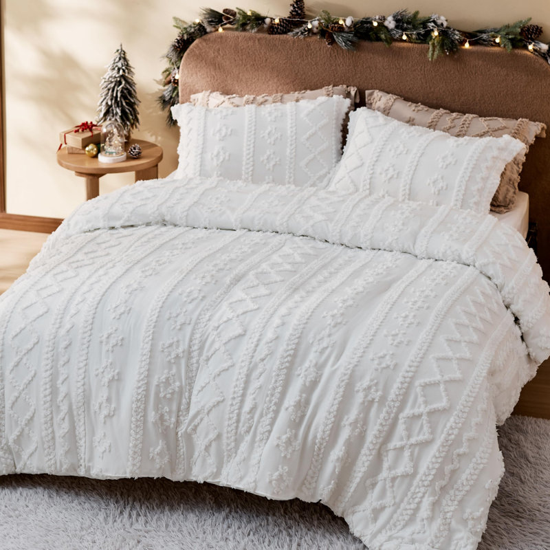 Ensemble d'édredon en microfibre toutes saisons, Édredon pour très grand lit + 2 taies décorativ, Blanc