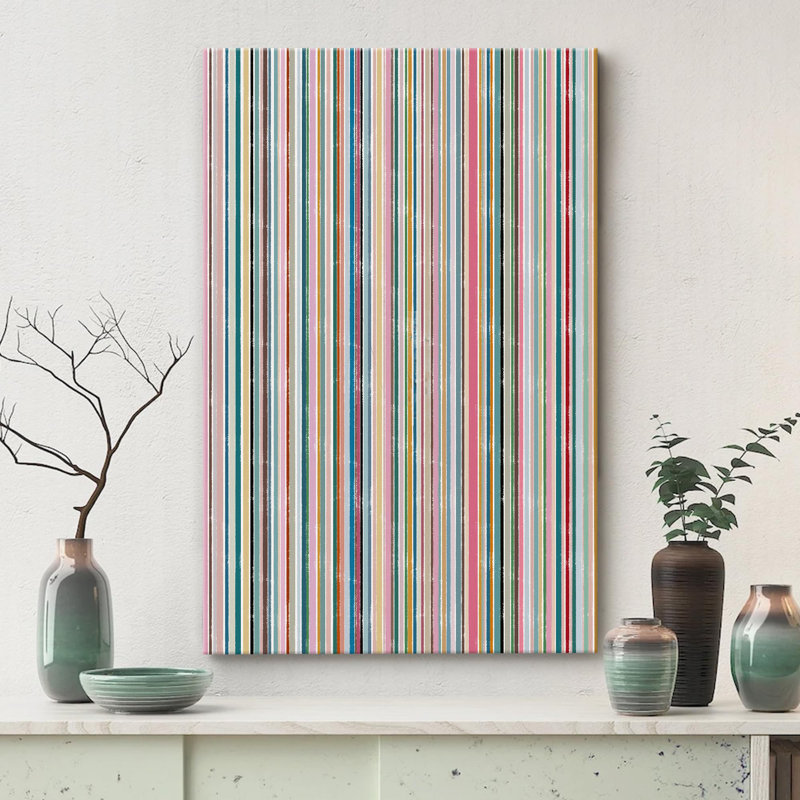 Rainbow Stripes Lines Color Block Pattern Geometric Minimalisme Contemporary Nordic Wall Decor on Canvas, impression