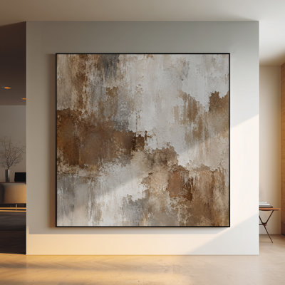 Extra Large Wall Art Fabric Print - Brown Abstract Neutral Forms Contemporary Living Room Decor - "Frame Assembly Required (Unfinished Frame)"