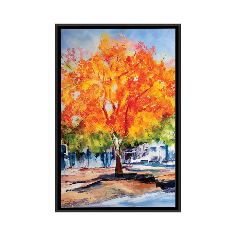 « automne feuillage », impression sur toile, H 26 po x l 18 po x P 1,5 po, Toile avec cadre noir, Pas de tapis