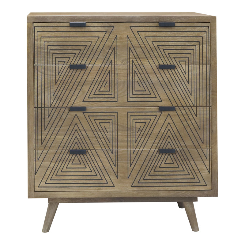 Commode 4 tiroirs en bois massif Athle, Brun