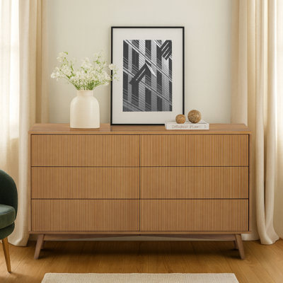 6 Drawers Dresser With Push-Open Design & Contemporary Fluted Fronts for Bedroom Organization