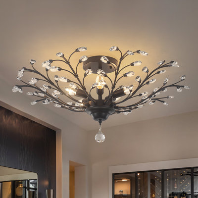 5-Light Crystal Sputnik Leaf Semi Flush Chandelier