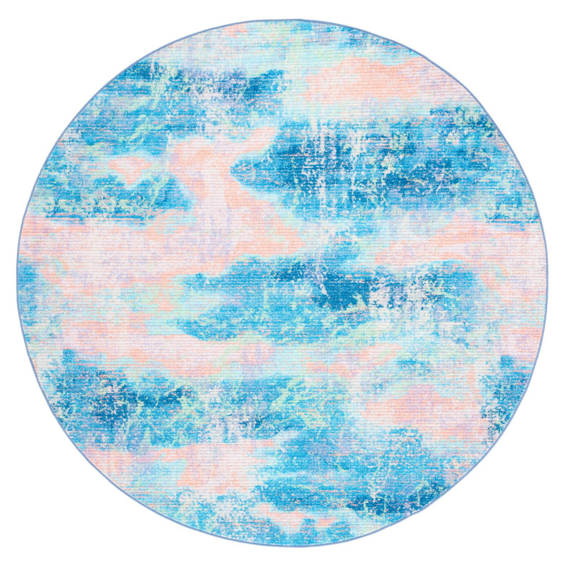Tapis abstrait bleu, Rond 6 pi 7 po