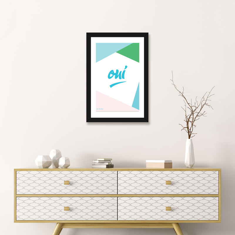 Oui I - reproduction d'art textuel, H 24 po x l 16 po x P 1 po, Papier encadré noir, Blanc