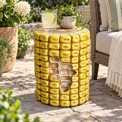17.32" Resin Corn Cob Stool Side Table for Indoor Outdoor Decor