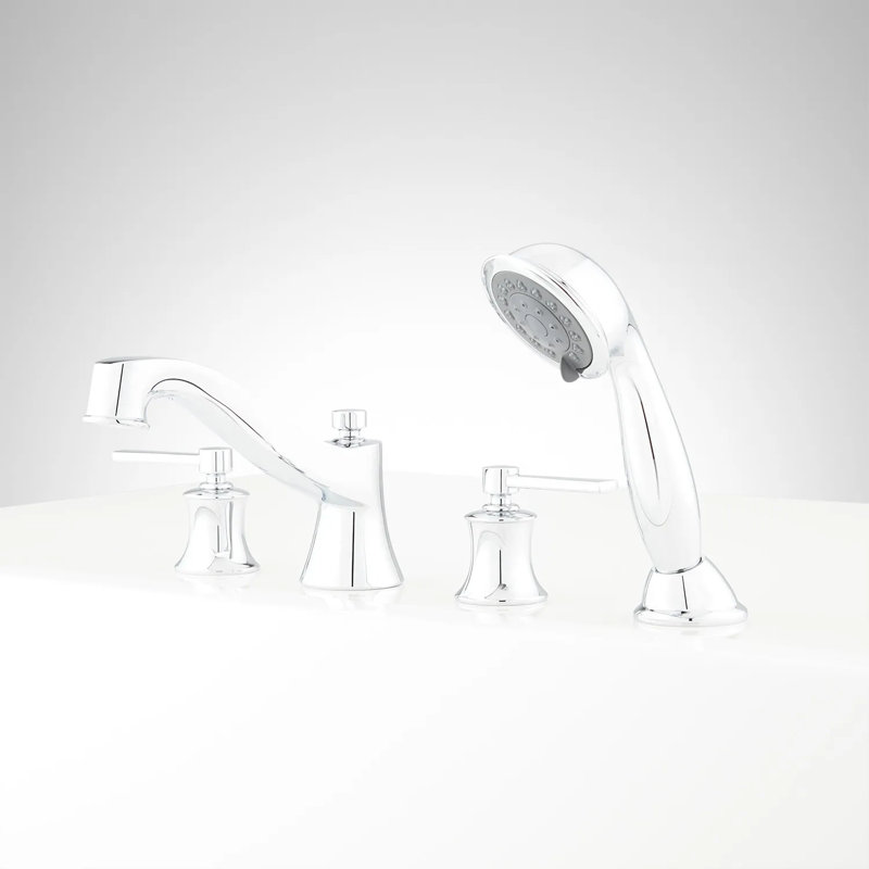 4-Hole Roman Tub Fucet with Diverter and Handshower, Chrome