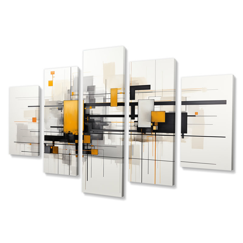  «Yellow Cityscape Journey Ensemble I - Abstract Collages Multipanel Wall Art Decor