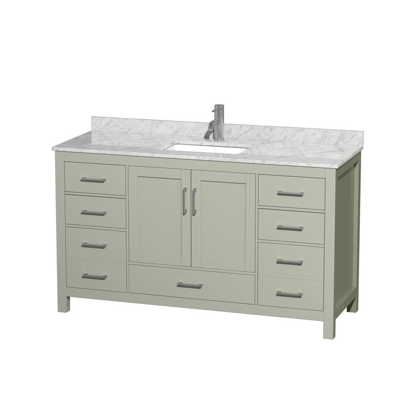 Sheffield 60" Freestanding Single Bathroom Vanity with Marble Top, Light Green