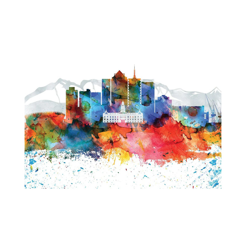 Cape Town Colourful Watercolour Skyline by WallDecorAddict - Wrapped Canvas Painting, 20.32 cm H x 30.48 cm W