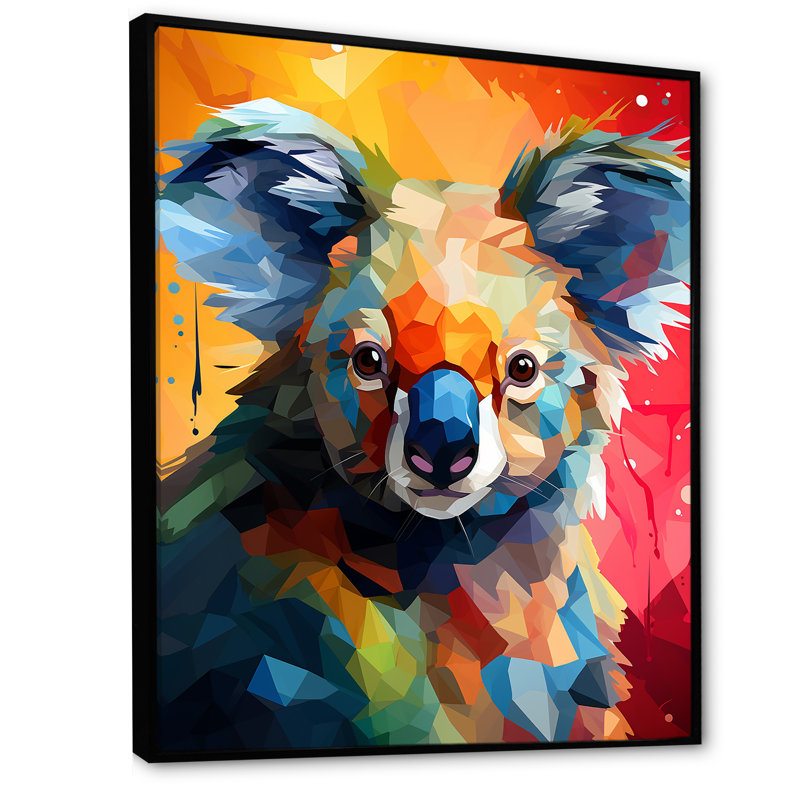 Popart, art mural Koala coloré 2 - Koala, Cadre flottant noir, 20" H x 12" W