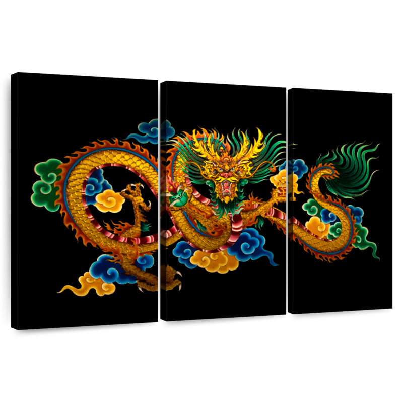 Brampt Chinese Dragon Painting, 36" H x 57" W