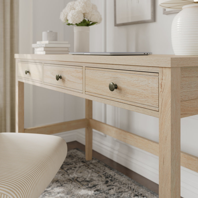 Bureau à domicile Martha Stewart Rhett avec 3 tiroirs et pieds fuselés, Naturel clair