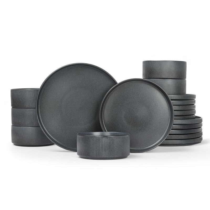 Piece Stoneware Dinnerware Set - Service for 6, Matte Black