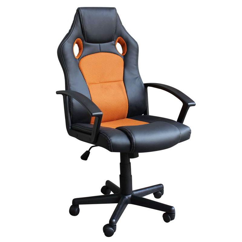 Brayden Studio Boothville Adjustable Swiveling PC & Racing Game Chair, Black/Orange