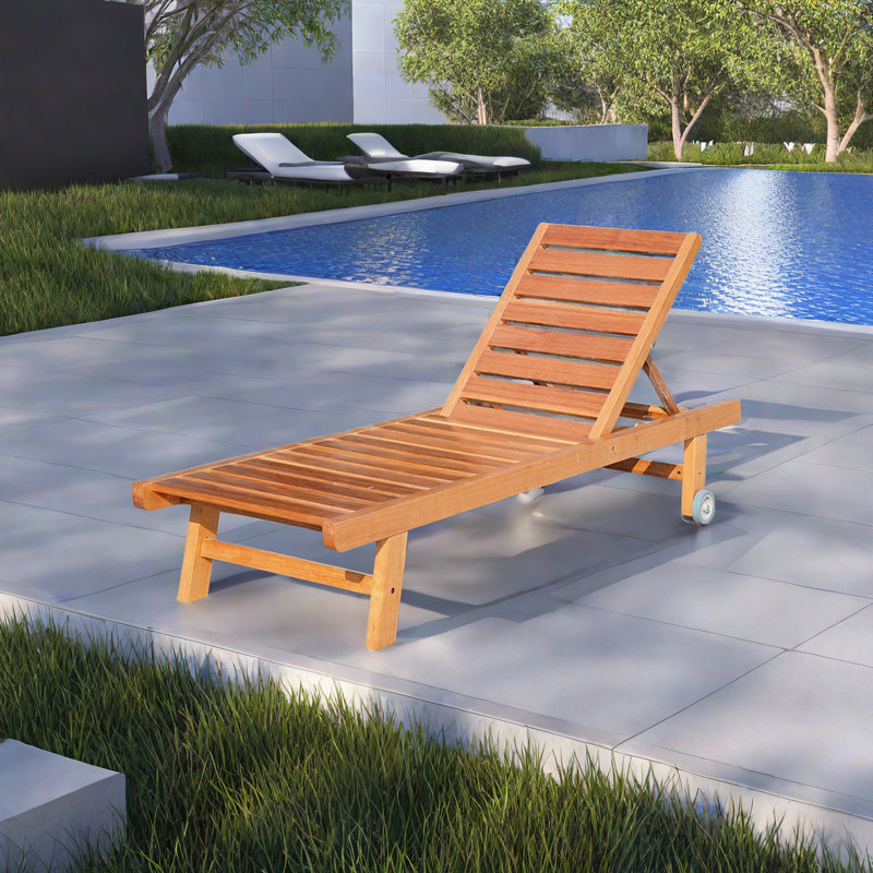 Jewelean Outdoor Wood Chaise Lounge