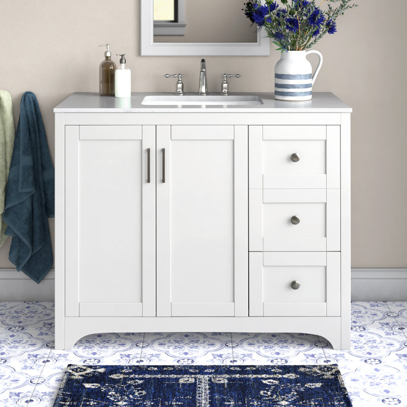 Moore 42'' Single Bathroom Vanity with Engineered Marble Top, White