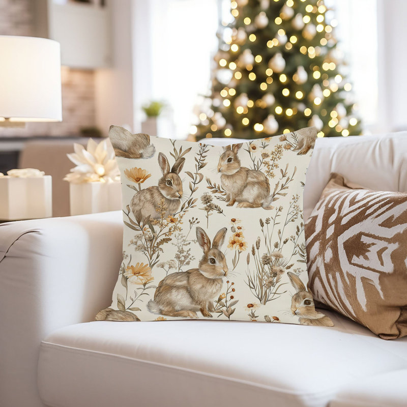 Animals Easter Bunny Rabbits VIII Cottage Throw Pillow Cover, Square 18"