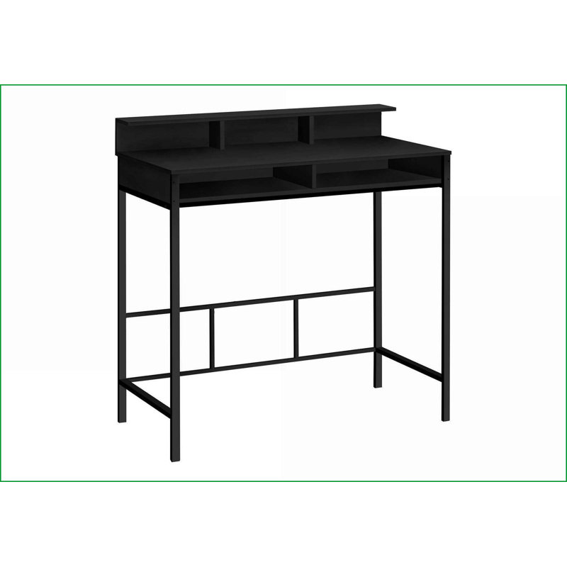 Bureaux, bureau d'ordinateur moderne de L 48 po avec huche et amp; Tablettes de rangement | Stratifié noir | Métal noir