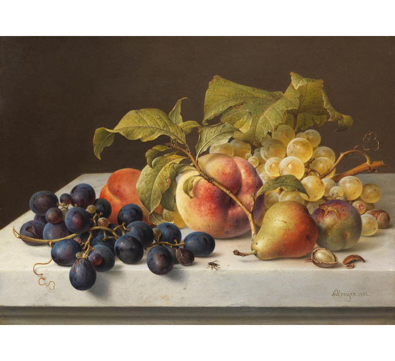 "Fruit Still Life" par Johann Wilhelm Preyer - Art mural sur toile tendue avec châssis, H 18 po x l 14 po