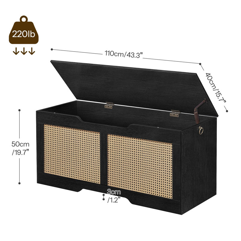 Coffre de rangement en rotin, Noir