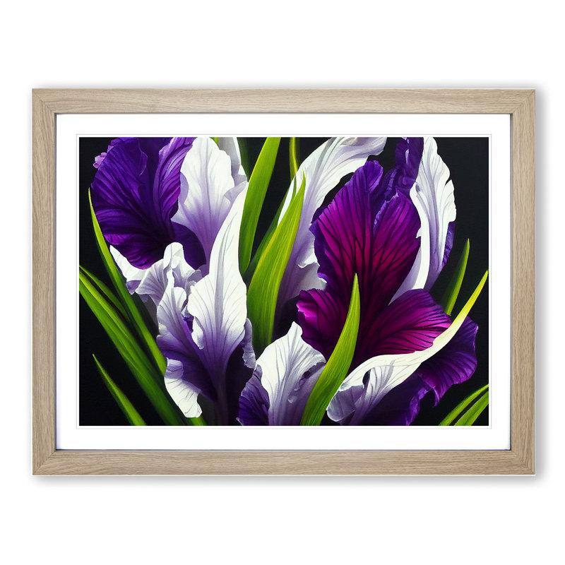 XH1022-6109X Modern Iris Flowers Vol.6 - Single Picture Frame Print, 46cm H x 64cm W x 2cm D, Oak