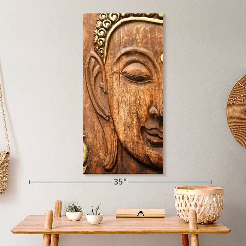 Wood Carved Buddha Canvas Print, 15" H x 30" W x 1.25" D