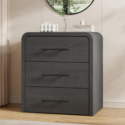  Auralis Curved 3 Drawer Nightstand, Organic Modern Small Dresser & Bedside Storage Cabinet with Waterfall Design, Hidden Storage,Black