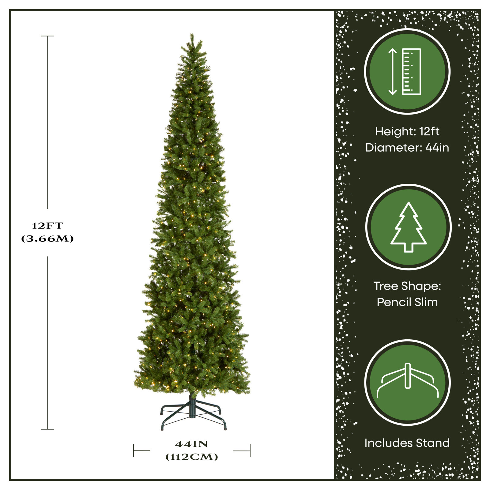 Slim Pre-Lit Fir Christmas Tree, 12'