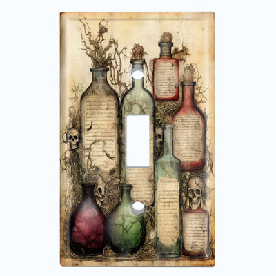 Metal Light Switch Plate Outlet Cover (Halloween Potion Bottles Biege - Single Toggle)