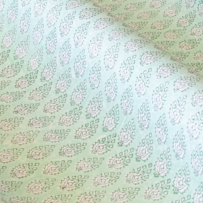 over&back Hand-Blocked Printed Cotton Table Runner, 18" W x 108" L, Green Leaf