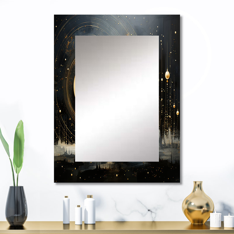 Gold Black Saturn Mercurys Mirage II - Saturn Mirror, Gold Decorative Wall Mirror, Printed Metal Art, 32" x 24"