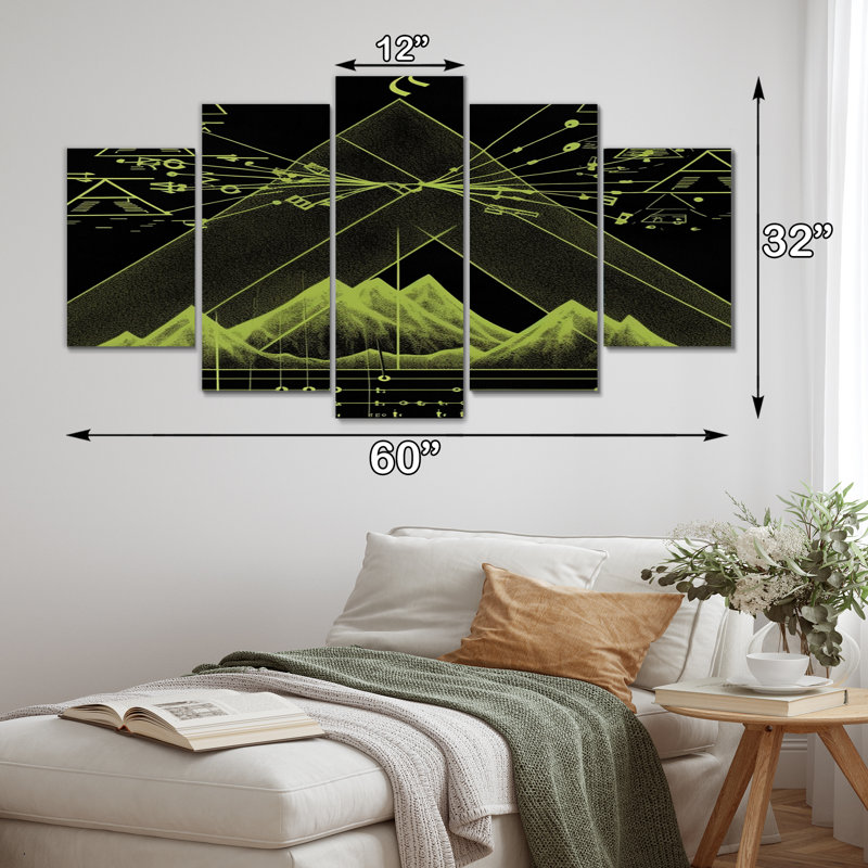 Paysage de musique sonore des montagnes - Paysage abstrait, art mural, salon - 5 panneaux