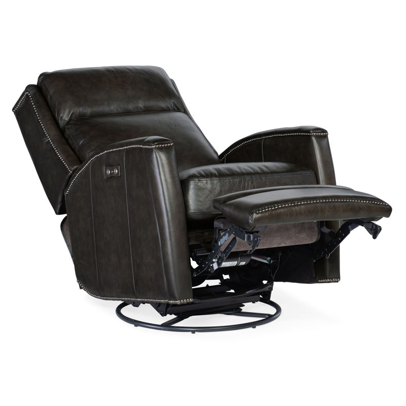 Dunsten Swivel Power Recliner, Dark Brown Genuine Leather
