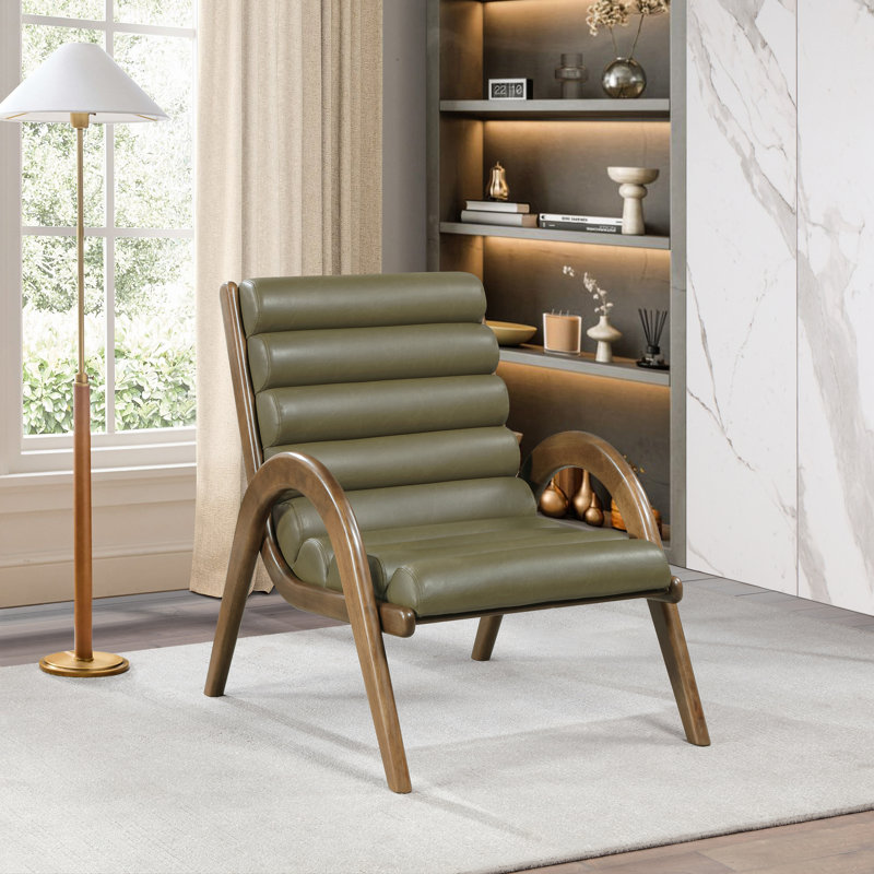 Fauteuil d'appoint en cuir Randal, Cuir olive végétalien, Brun noyer