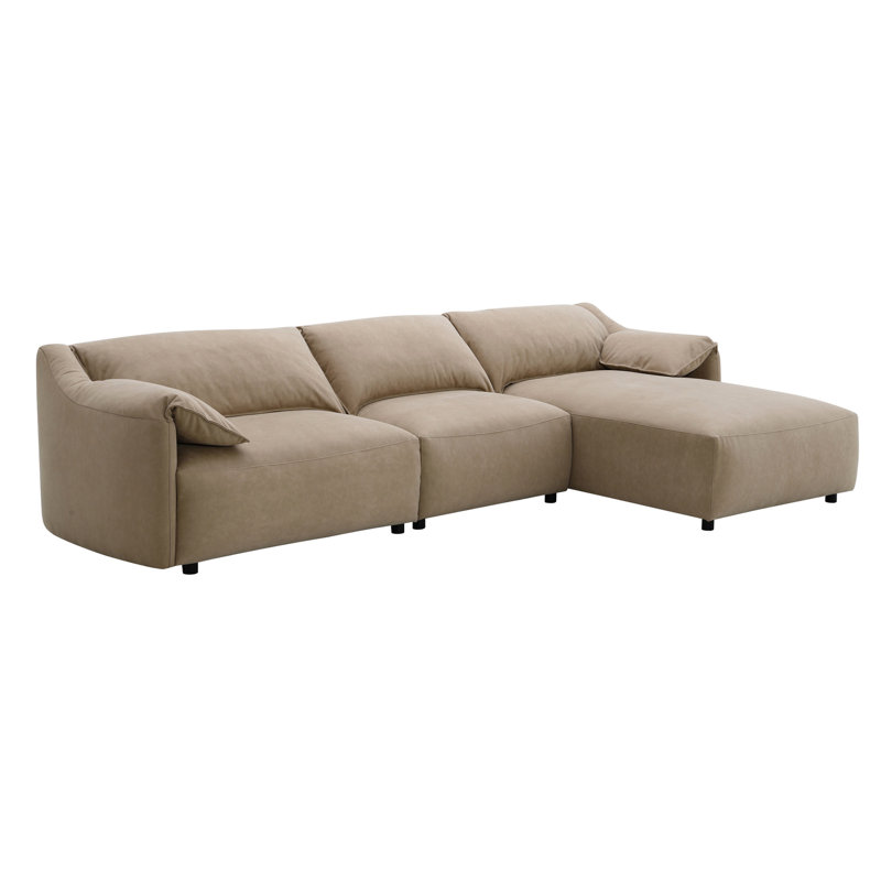 Canapé modulaire en suède de nubuck doux avec méridienne orientée vers la droite - Siège confortable brun relaxant et élégant faisant face à la droite
