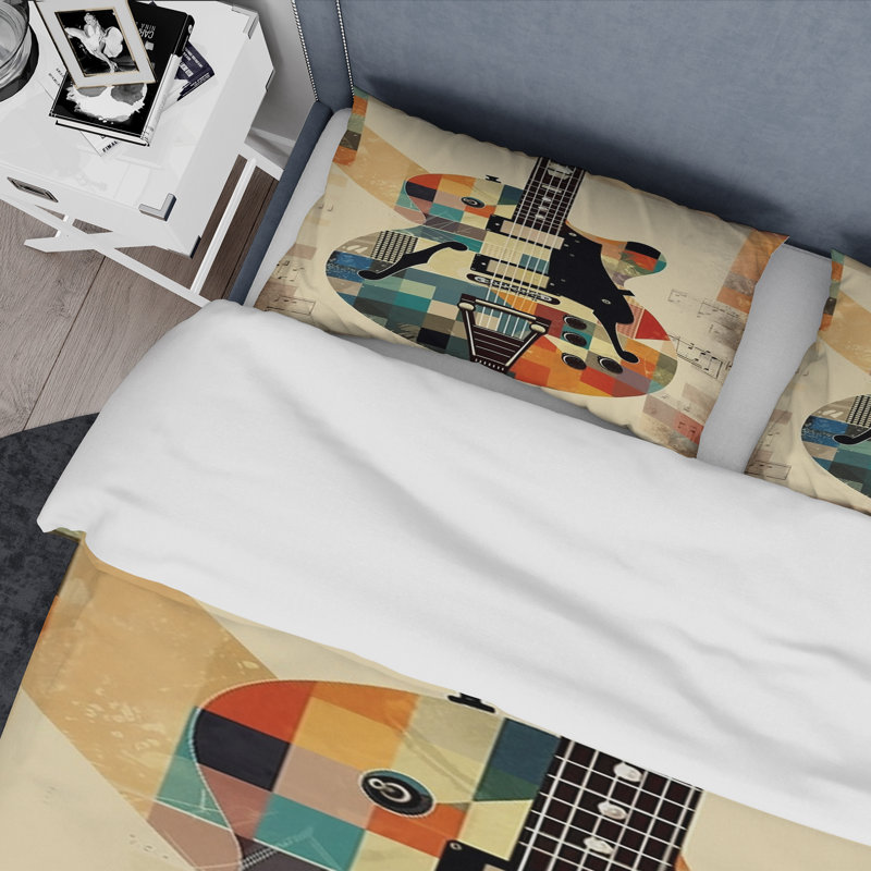 Ensemble de housse de couette Cubism Guitare - Musique, Housse de couette simple et deux taies décorative