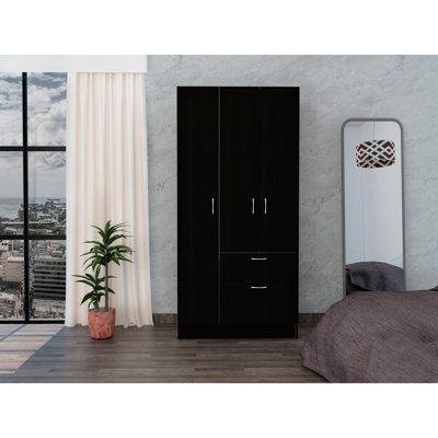 Armoire, One Drawer, Metal Rod, Five Shelves, Double Door Cabinet, Black / White