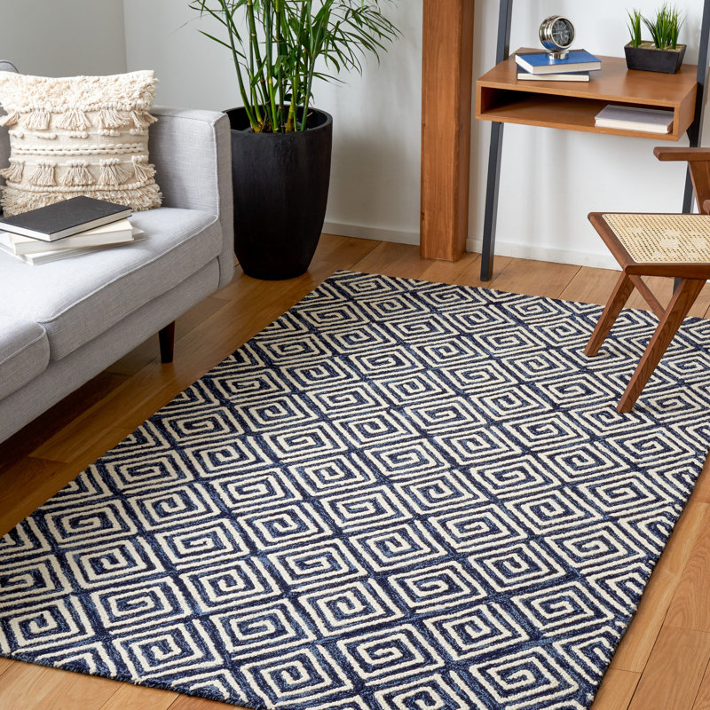 Tashieka Hand Tufted Wool And Cotton With Latex Geometric Rug, Rectangle 5' x 8'