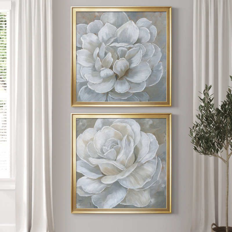 «Bombshell Bloom I», ensemble de 2 reproductions d'art sur toiles, H 17,5 po x l 35 po, Toile avec cadre argenté, Doré