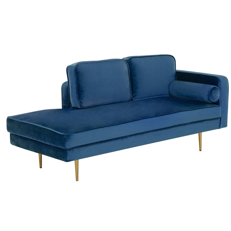 Dan Velvet Chaise Lounge, Navy Blue, Right Hand Facing