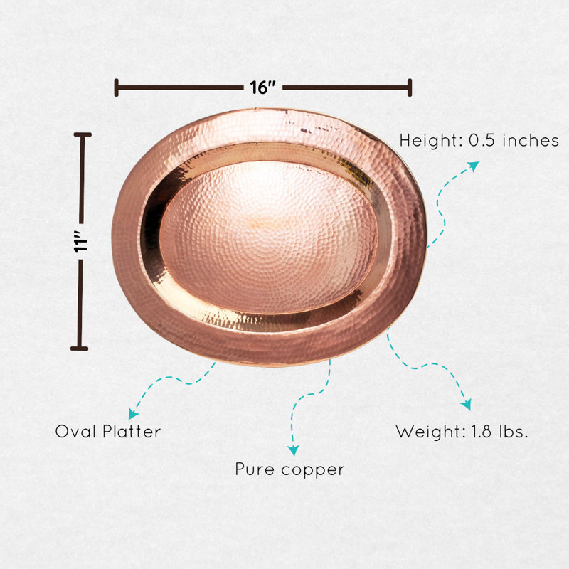 Copper Thessaly Oval Platter, 0.5" H x 16" W x 11" D