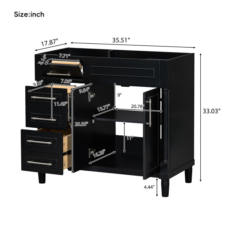 Armoire de salle de bain 36 po - Conception autoportante avec tiroirs et armoires spacieux