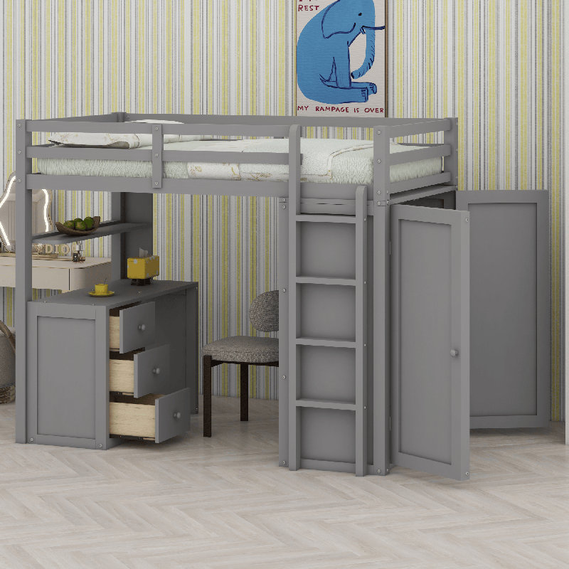 Lit mezzanine avec tiroirs, Gris