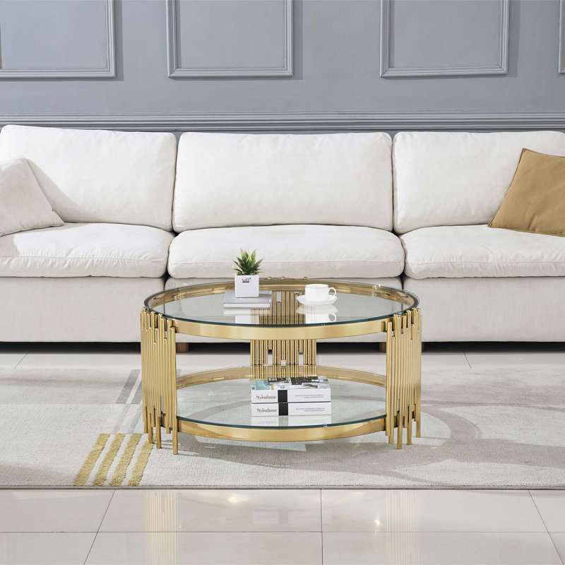 Table basse en métal - 35,43 po x 35,43 po x 17,72 po, Transparent, Doré