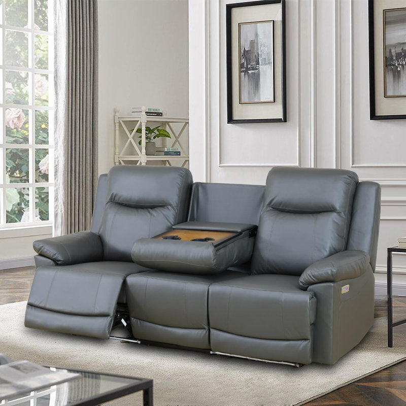 Deep Gray Breathing Leather Recliner Sofa