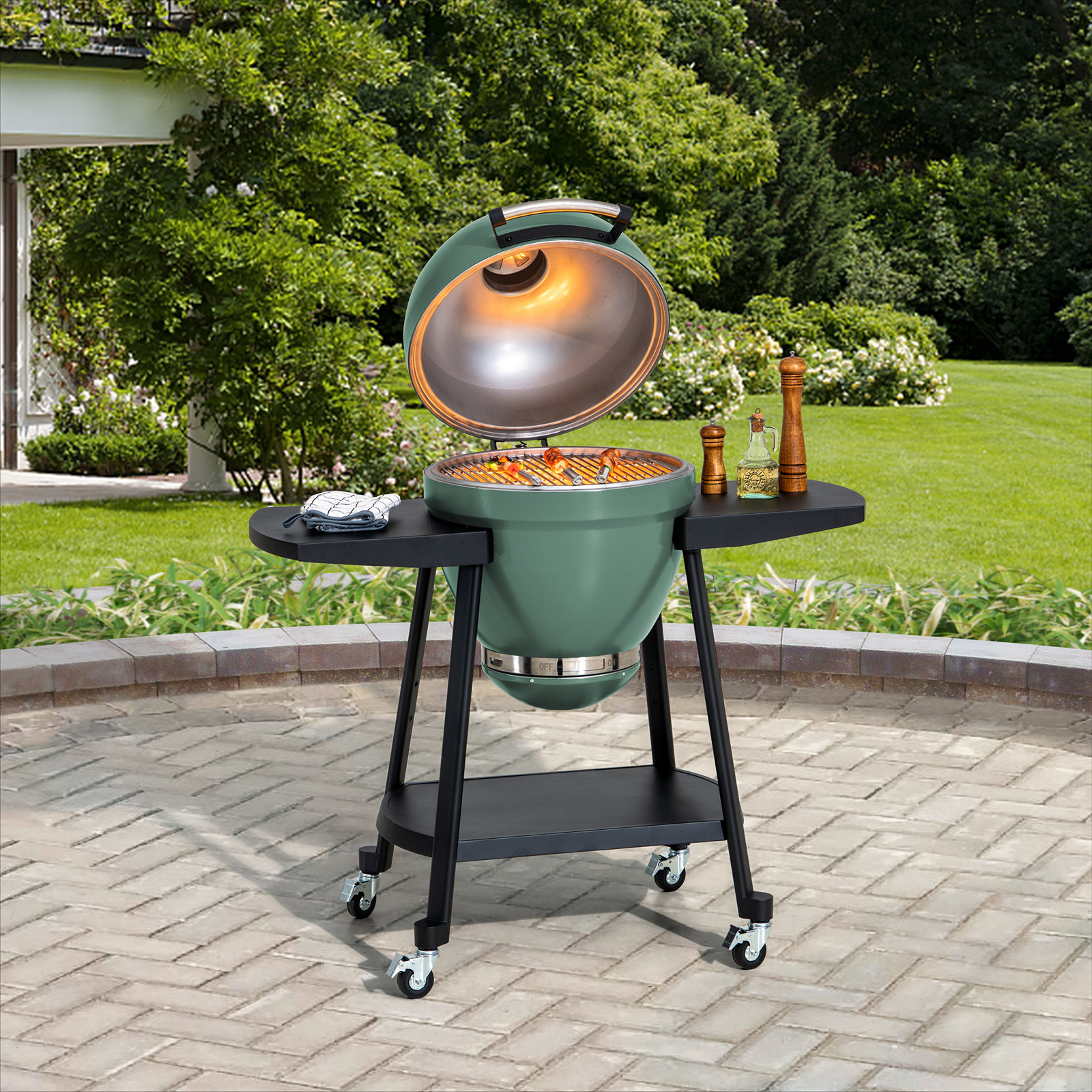 Kamado Grill with Pizza Stone, Green